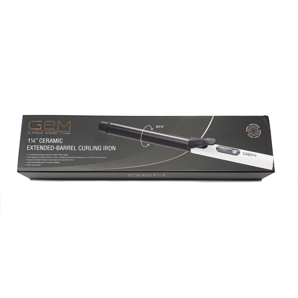 GEM Glamour Energy Magic 1.25" Ceramic Extended-Barrel Curling Iron NWT
